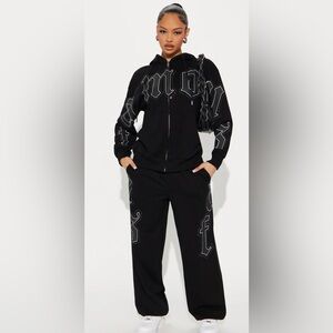 Fashion Nova So Famous Black Women's Zip-Up Hoodie & Sweatpants Set Plus Size 1x